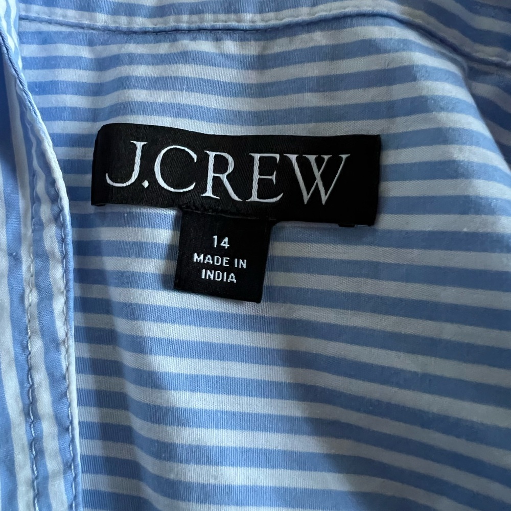 J. Crew Blue & White striped blouse. L. XL. Button Down Shirt. Size 14. - Picture 3 of 14